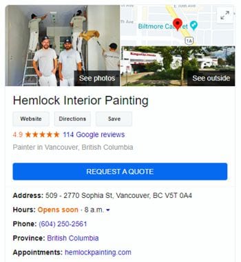 Hemlock Interior Painting Google Business listing