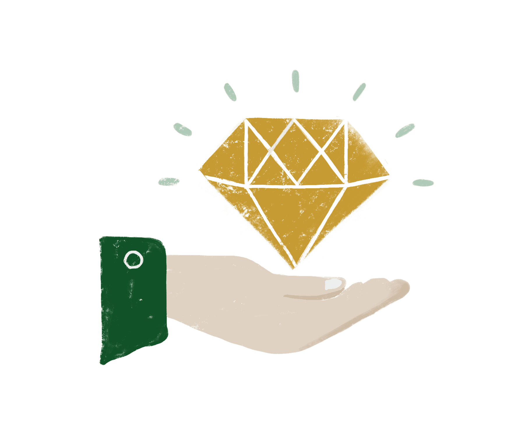 Digital chalk drawing of a hand holding a golden diamond