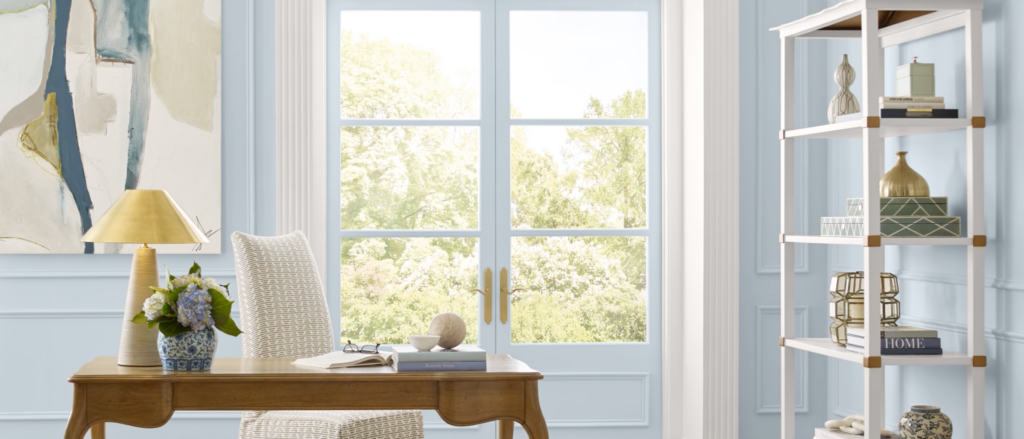 Inspiration for how to use the airy blue paint hue of Upward SW 6239 by Sherwin-Williams