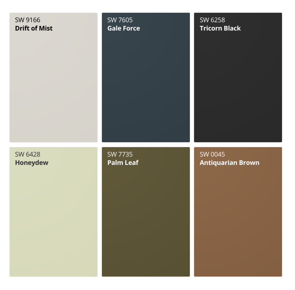A chart featuring colours that pair well with SW 6239 Upward by Sherwin-Williams
