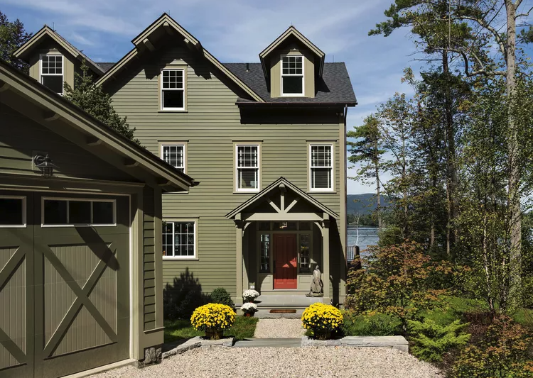 Forest green farm house exterior paint colour