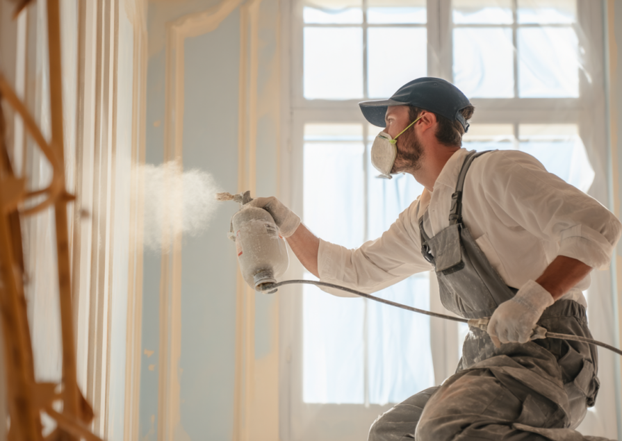 professional painter using a paint sprayer