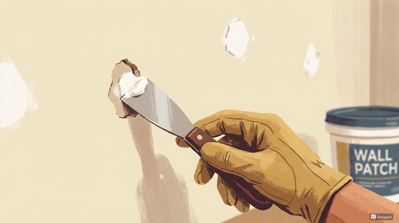 Close up of hand filling small holes in a wall before painting