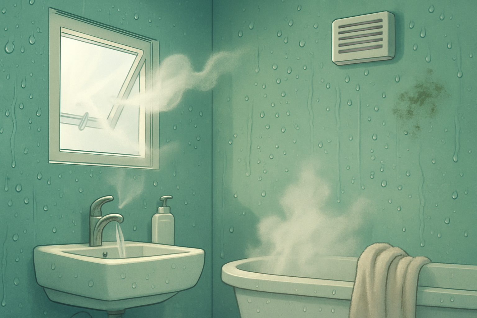 Freshly painted modern bathroom with light walls and white trim