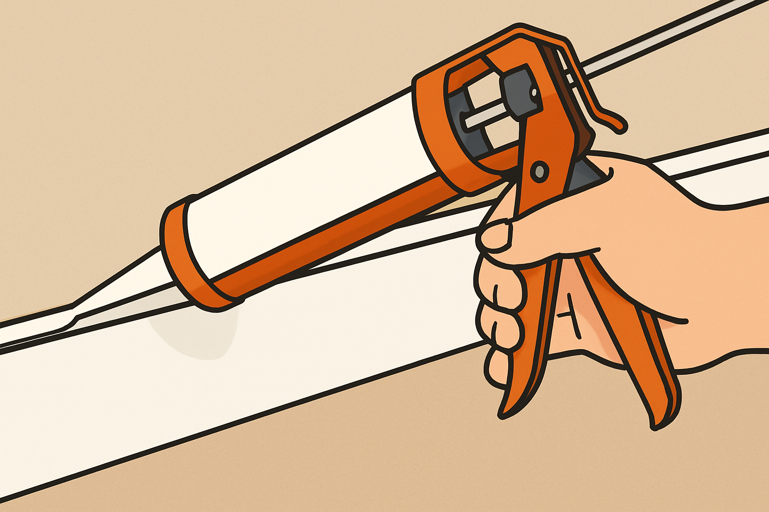 Close up of caulking the gap between baseboard trim and wall